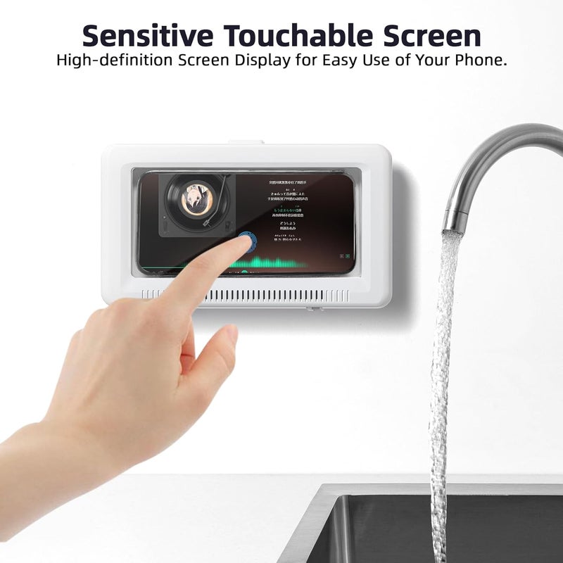 Geyrut Shower Phone Holder Waterproof, Phone Holder for Shower with Touch Screen 360° Rotatable Retractable 60° Opening Angle Wall Mounted Waterproof Phone Case - Image 4